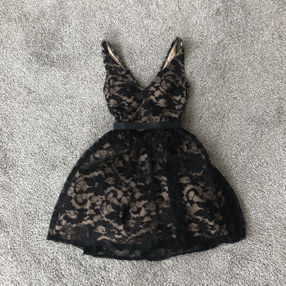 Black lace mini dress with ribbon from Windsor.